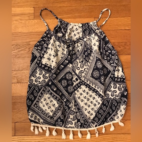 Vanilla Star Dark Navy Blue and White Patterned Women's Tank Top - size S - Picture 1 of 9